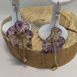 Boucle D'Oreille Pendante Pensée avec chaîne Doré