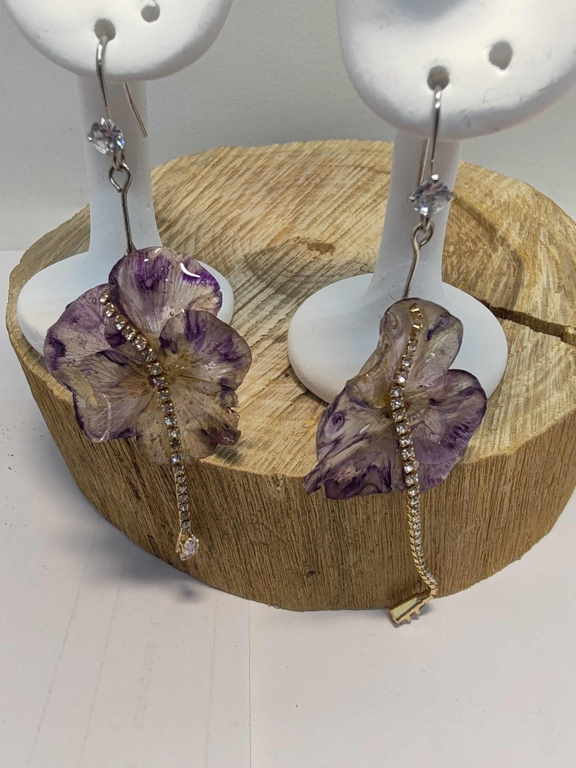 Boucle D'Oreille Pendante Pensée avec chaîne Doré