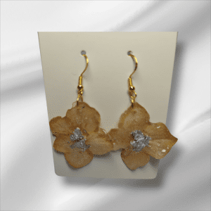 Boucle d'Oreille d'Hortensia avec feuille or grise milieu