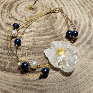 Bracelet de perle bleu Pensée blanche