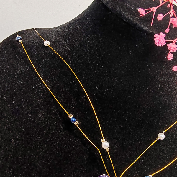 Perle bleu /blanche Fleur Pensée – Image 3