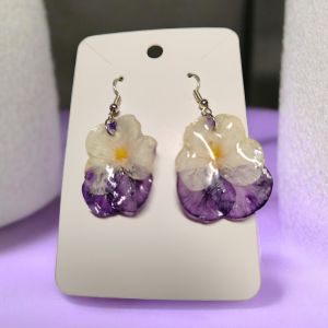 Boucle d'oreille de Pensé violette /blanche