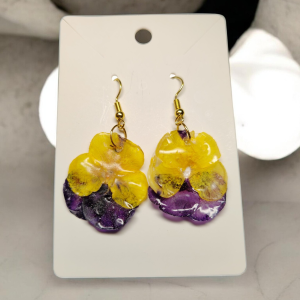 Boucle d 'oreille pensé jaune / mauve