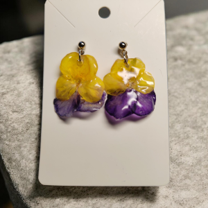 Boucle d'oreille pensé jaune /mauve