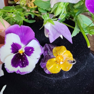 Pendentif fleur Pensé Jaune / violet
