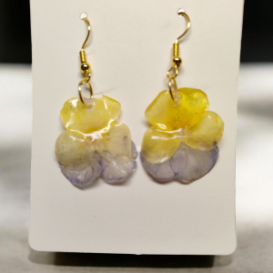 Boucle d'oreille Pensé jaune / bleu